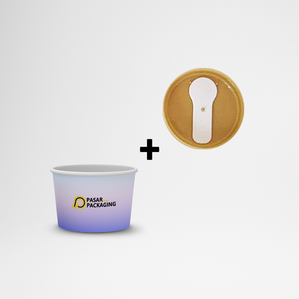 4oz Ice Cream Paper Cup + Lid Spoon - Printed - Pasar Packaging